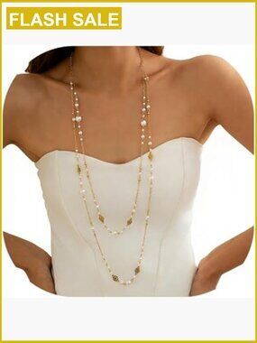 Layered Pearl Necklace Set Dainty Gold Chain Strand Fashion Statement Jewelry